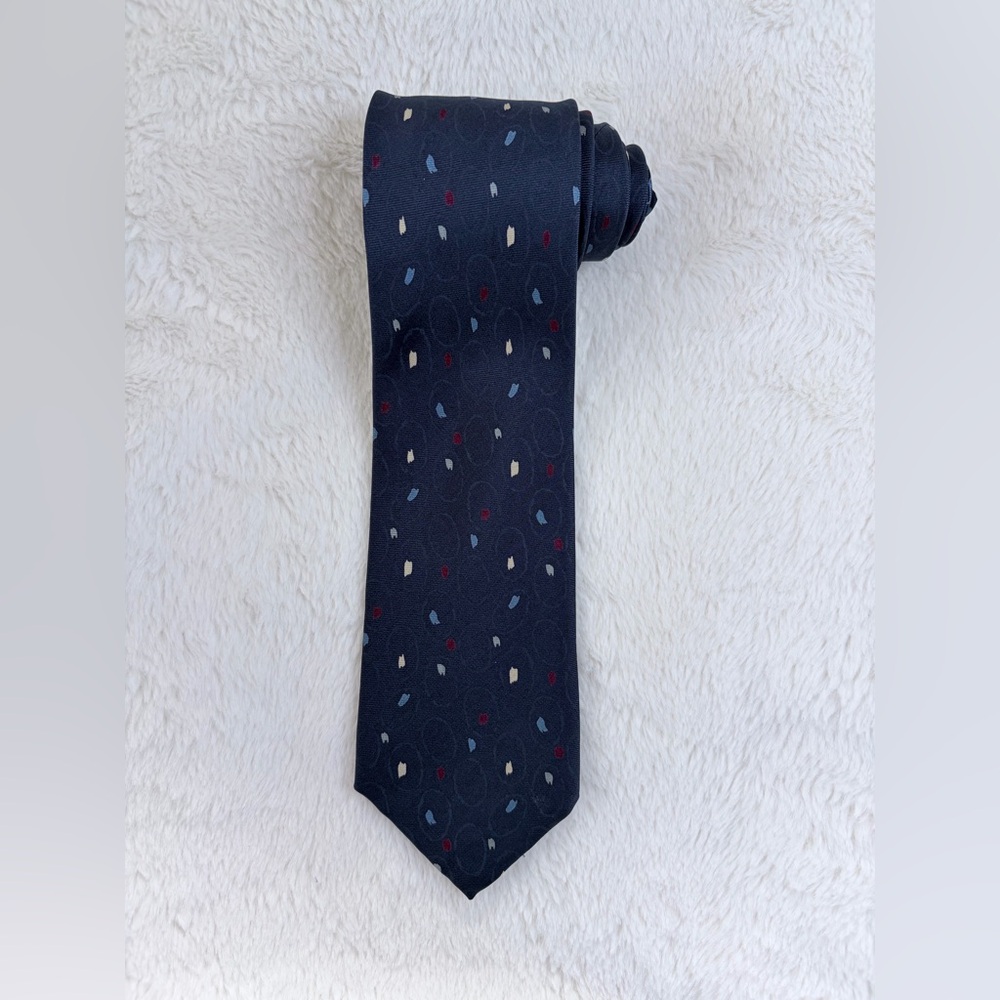 Valentino Dark Blue Tie with Multicolor Accents- Made in Italy